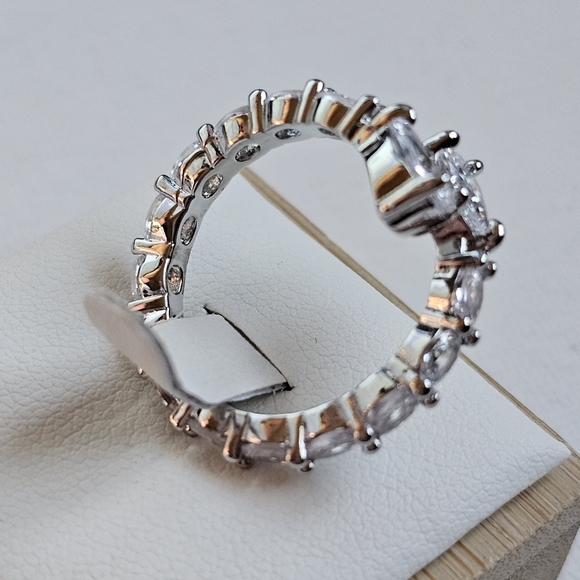 Water drop cz open silver plated fashion statement ring 7 - Picture 7 of 8